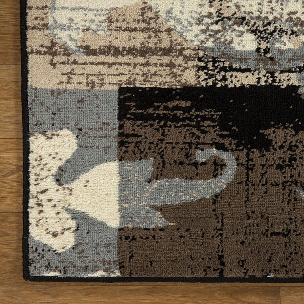 8′ Beige Brown and Gray Floral Distressed Square Rug