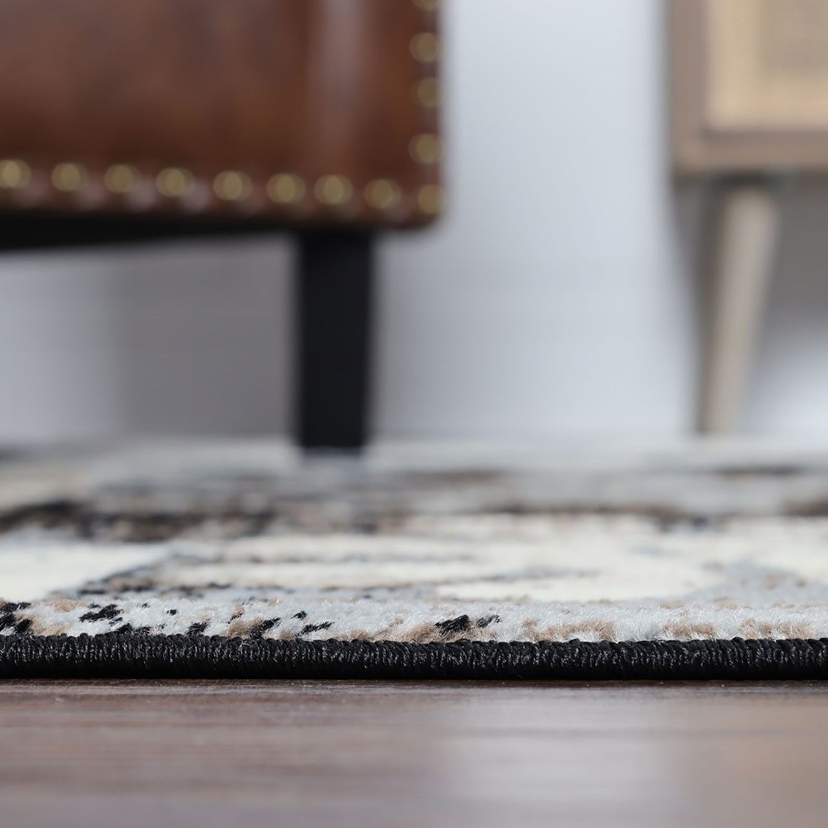 8′ Beige Brown and Gray Floral Distressed Square Rug