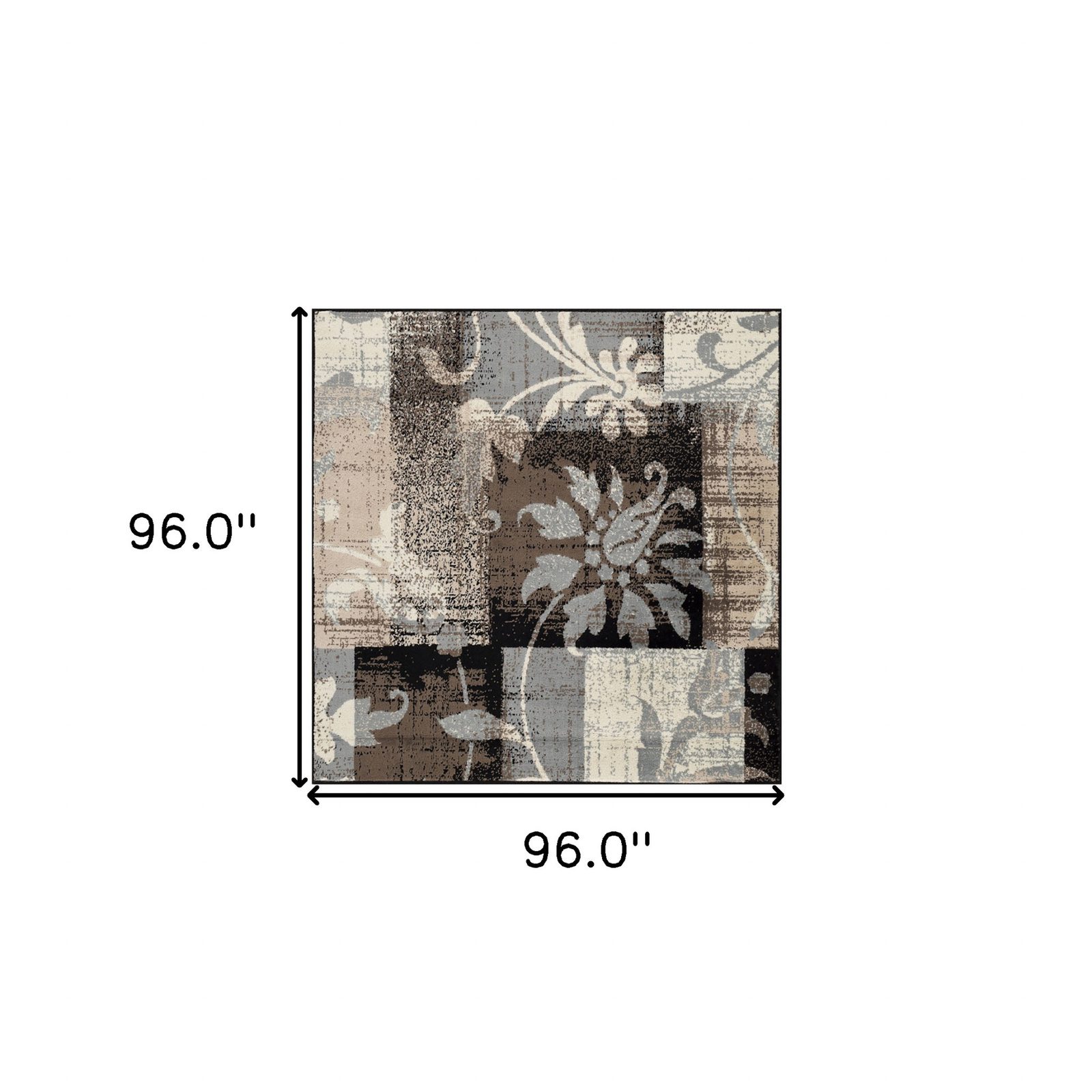 8′ Beige Brown and Gray Floral Distressed Square Rug