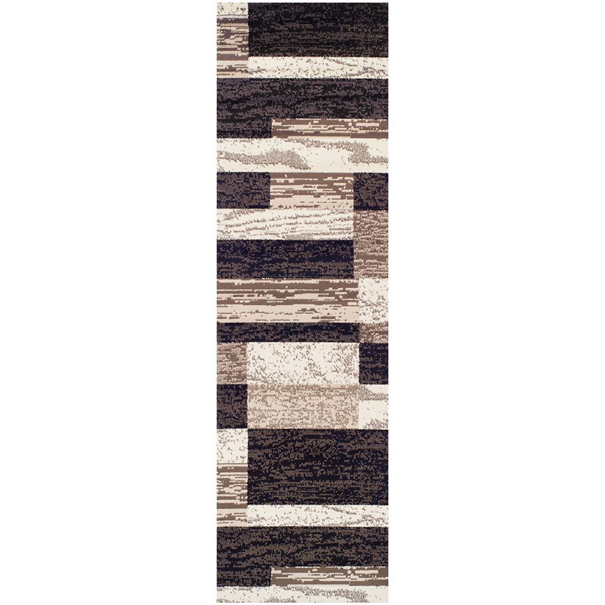 Black Brown And Beige Patchwork Polypropylene Area Rug, 11′ Runner
