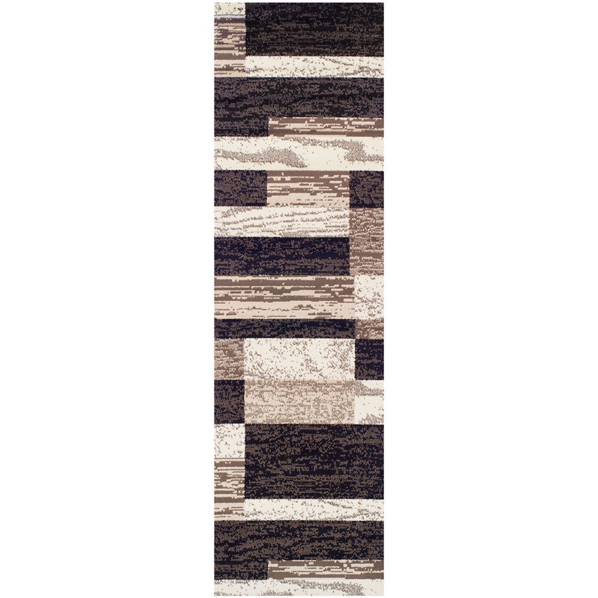 Black Brown And Beige Patchwork Polypropylene Area Rug, 8′ Runner