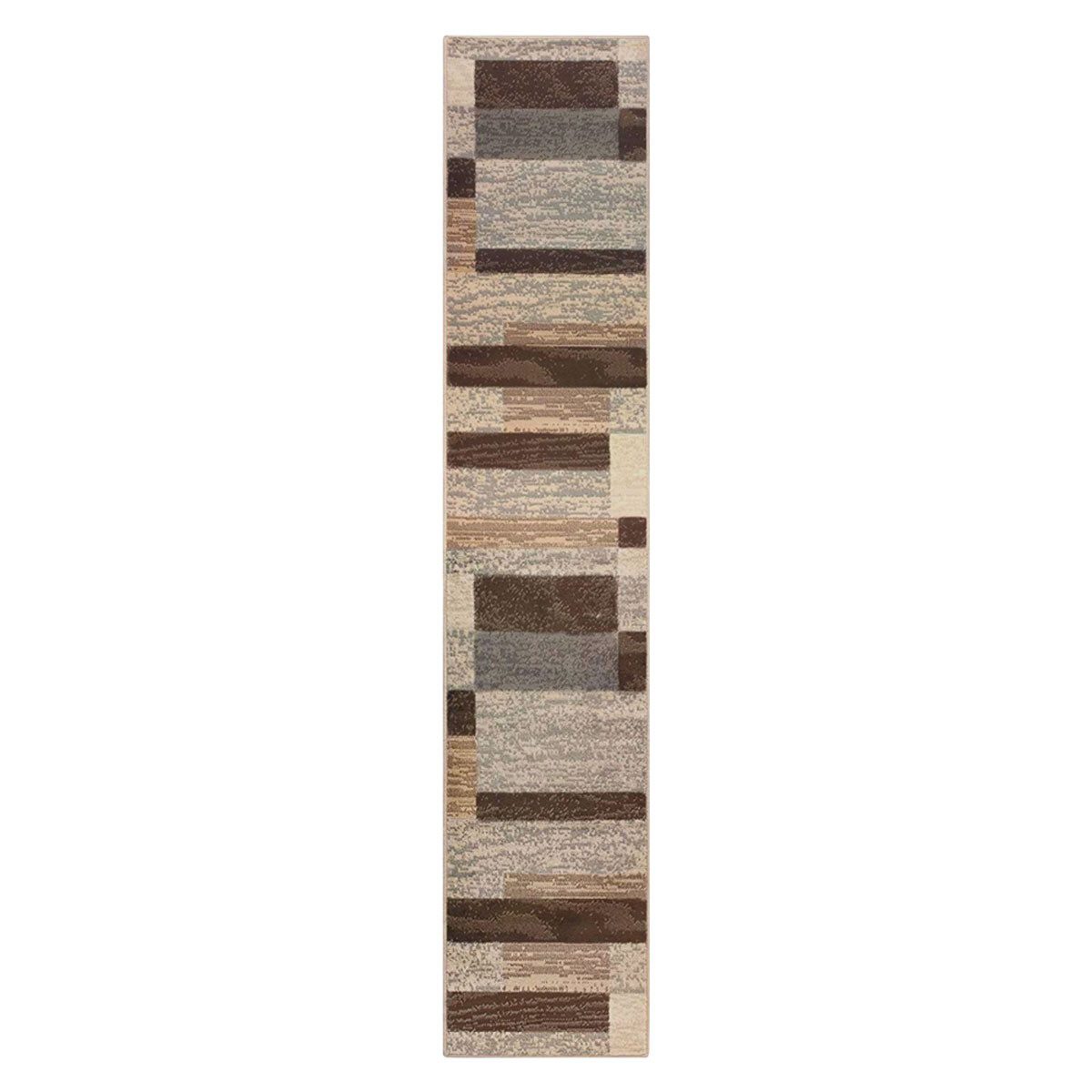 11′ Beige Slate Gray and Brown Patchwork Runner Rug
