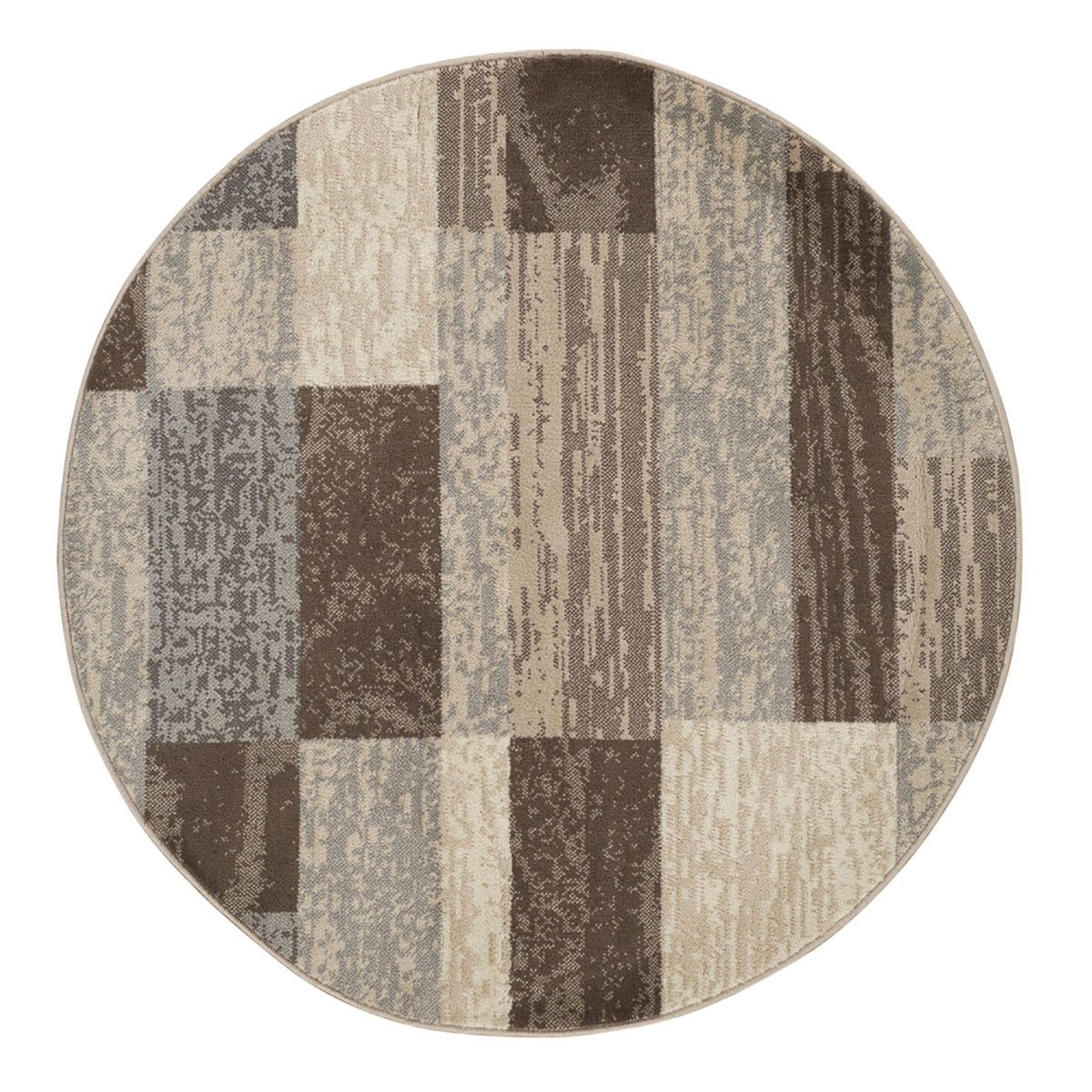 5′ Beige Slate Gray and Brown Patchwork Round Rug