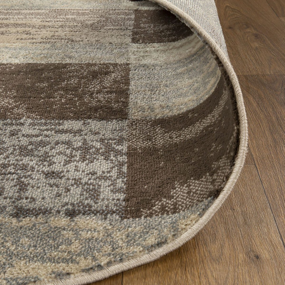 5′ Beige Slate Gray and Brown Patchwork Round Rug