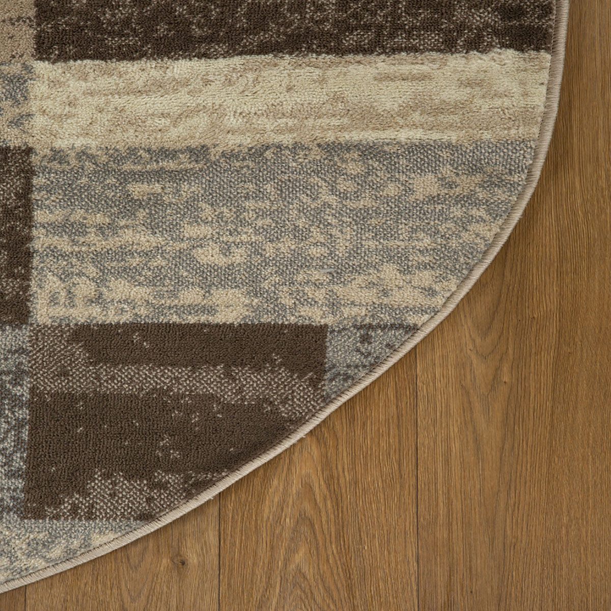 5′ Beige Slate Gray and Brown Patchwork Round Rug