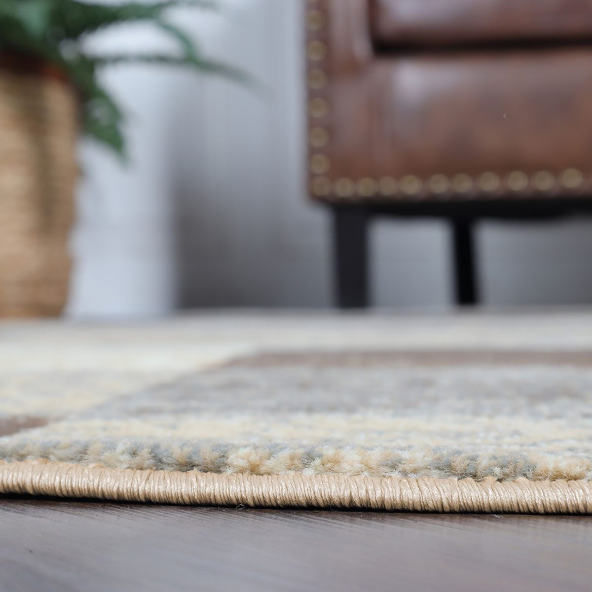 5′ Beige Slate Gray and Brown Patchwork Round Rug
