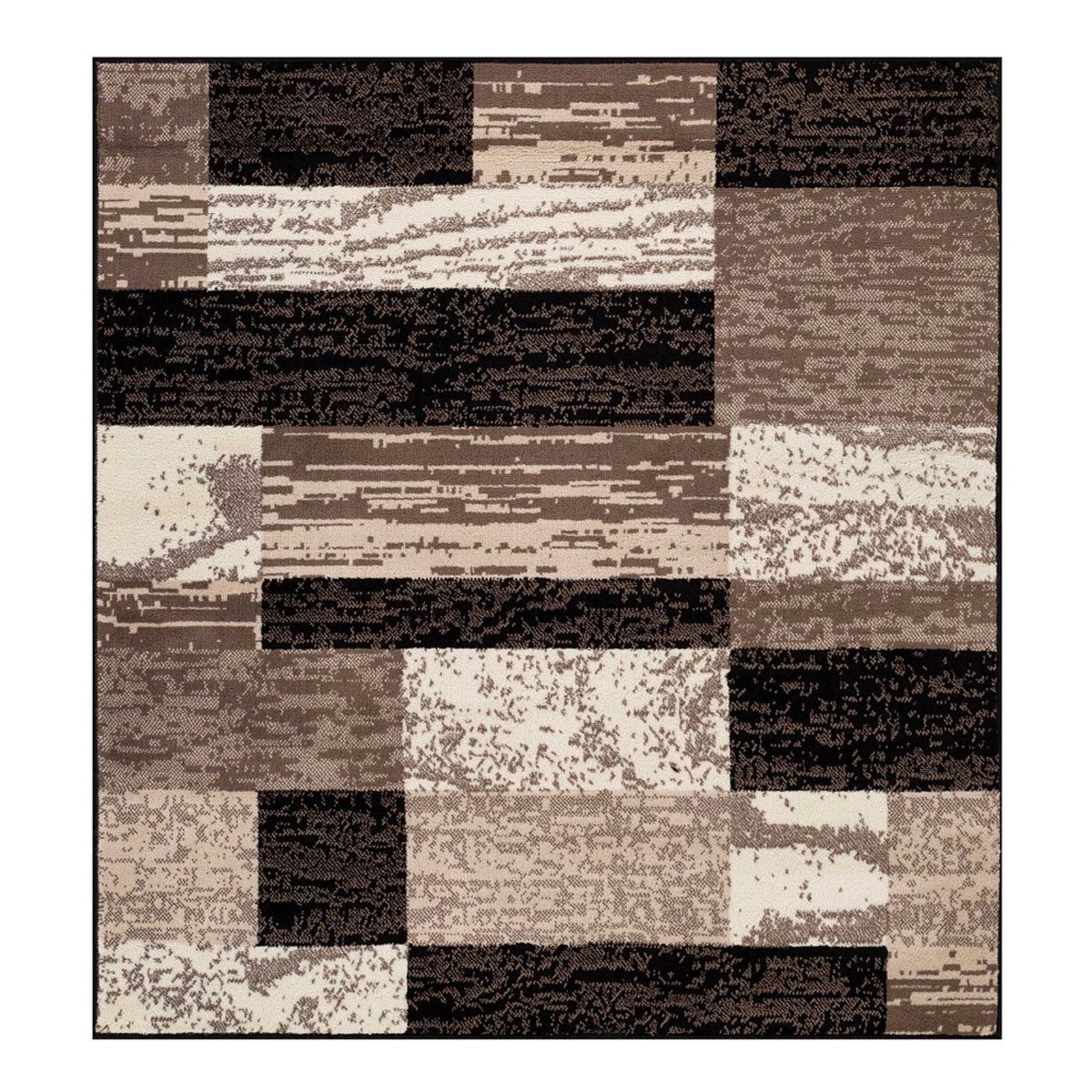 Black Brown And Beige Patchwork Polypropylene Area Rug, 5′ Square