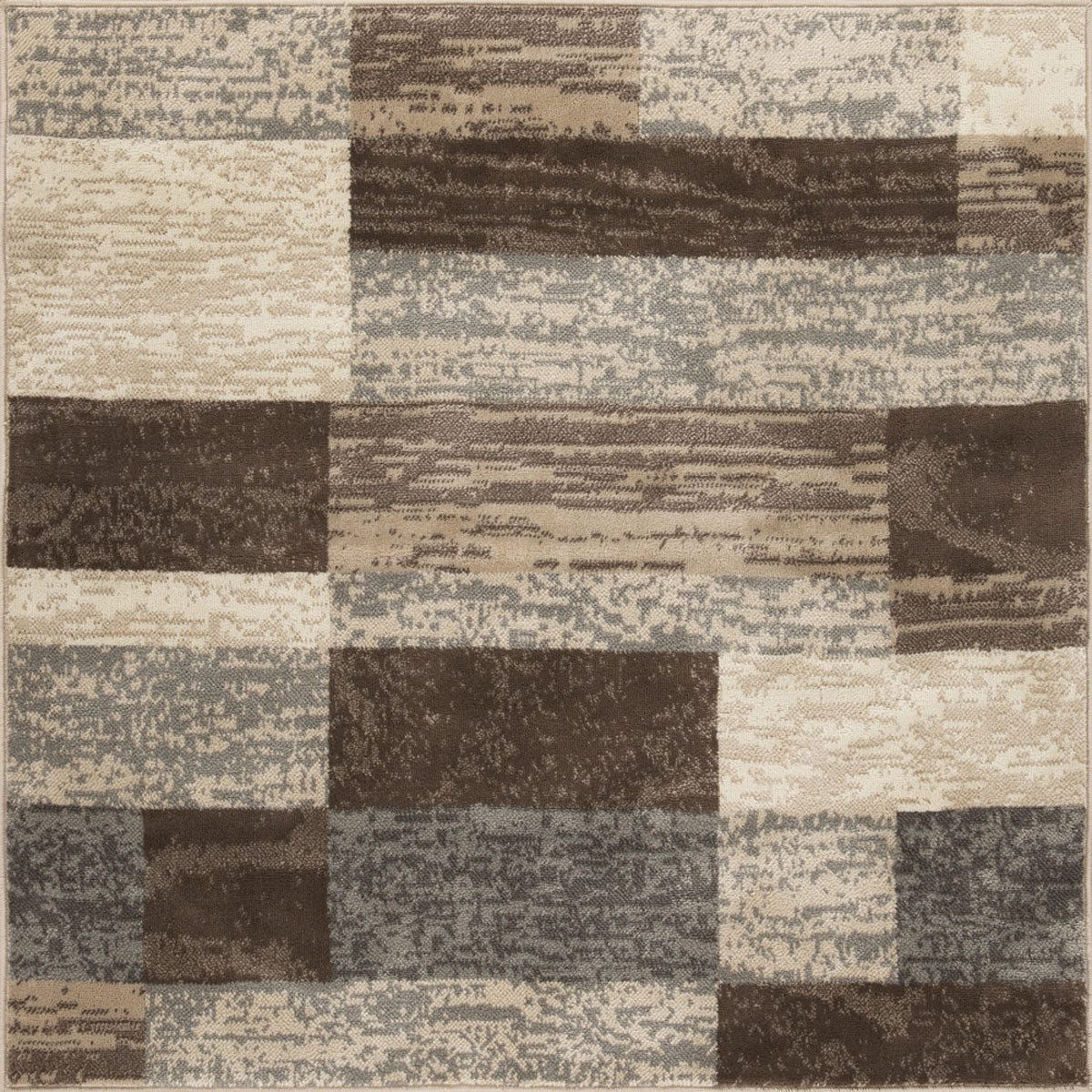 5′ Beige Slate Gray and Brown Patchwork Square Rug