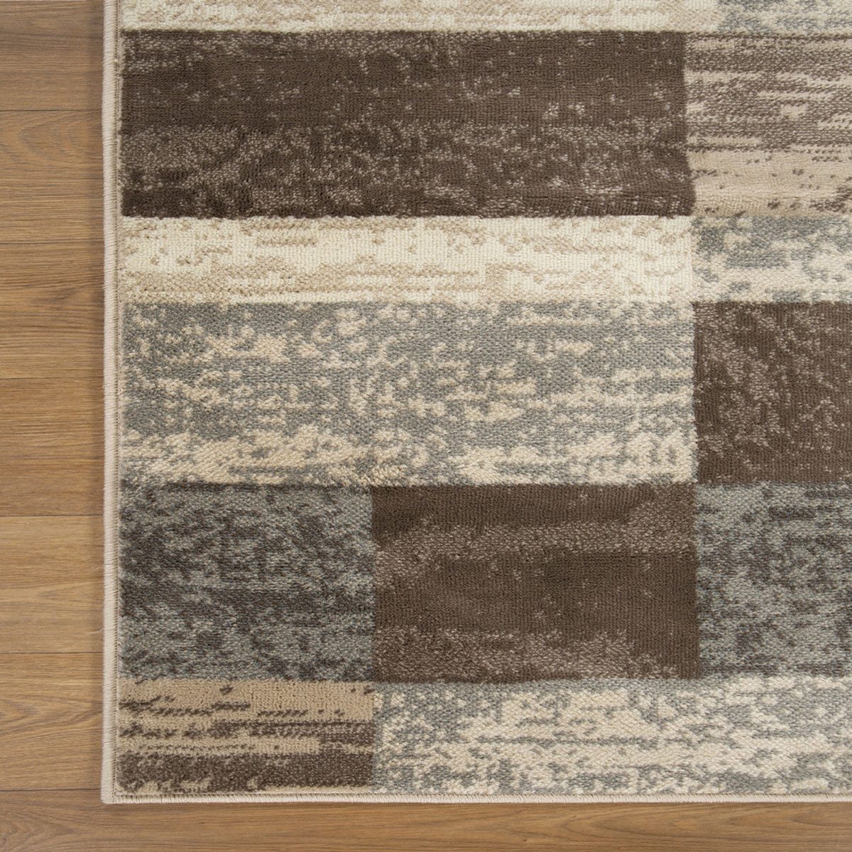 5′ Beige Slate Gray and Brown Patchwork Square Rug