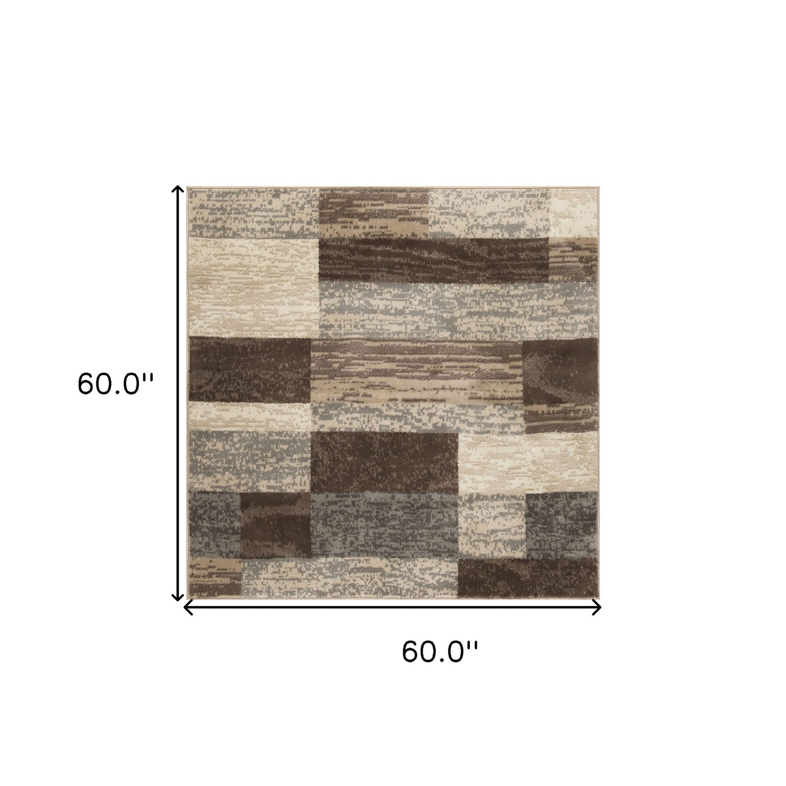 5′ Beige Slate Gray and Brown Patchwork Square Rug