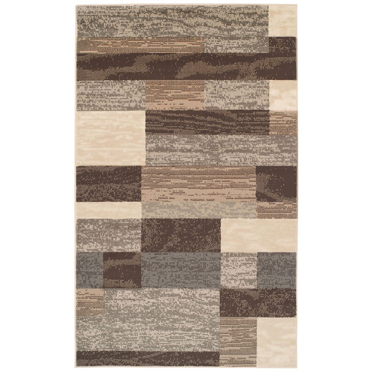 5′ X 8′ Beige Slate Gray Brown Patchwork Area Rug