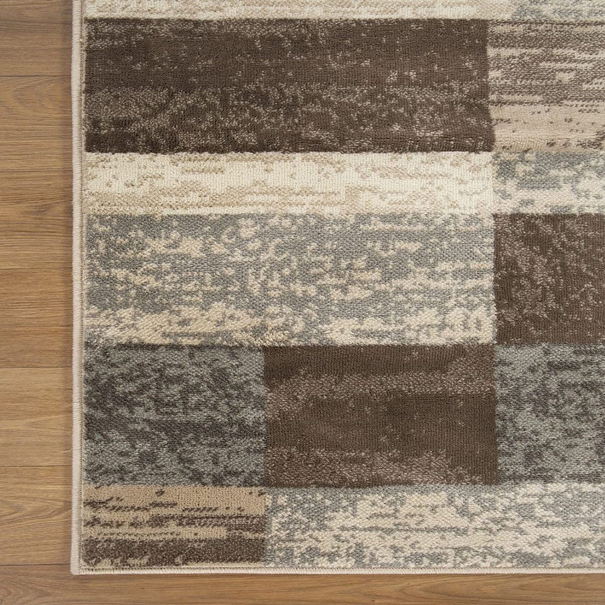 5′ X 8′ Beige Slate Gray Brown Patchwork Area Rug