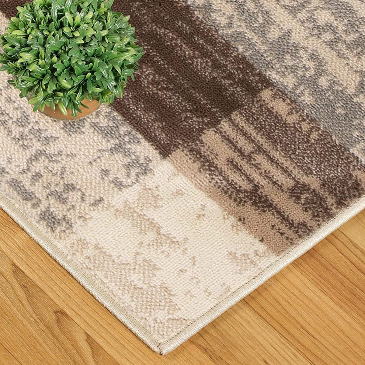 6′ X 9′ Beige Slate Gray Brown Patchwork Area Rug