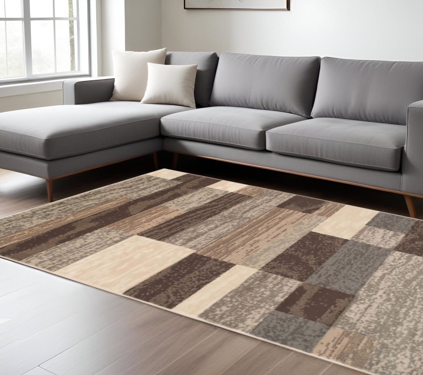 6′ X 9′ Beige Slate Gray Brown Patchwork Area Rug