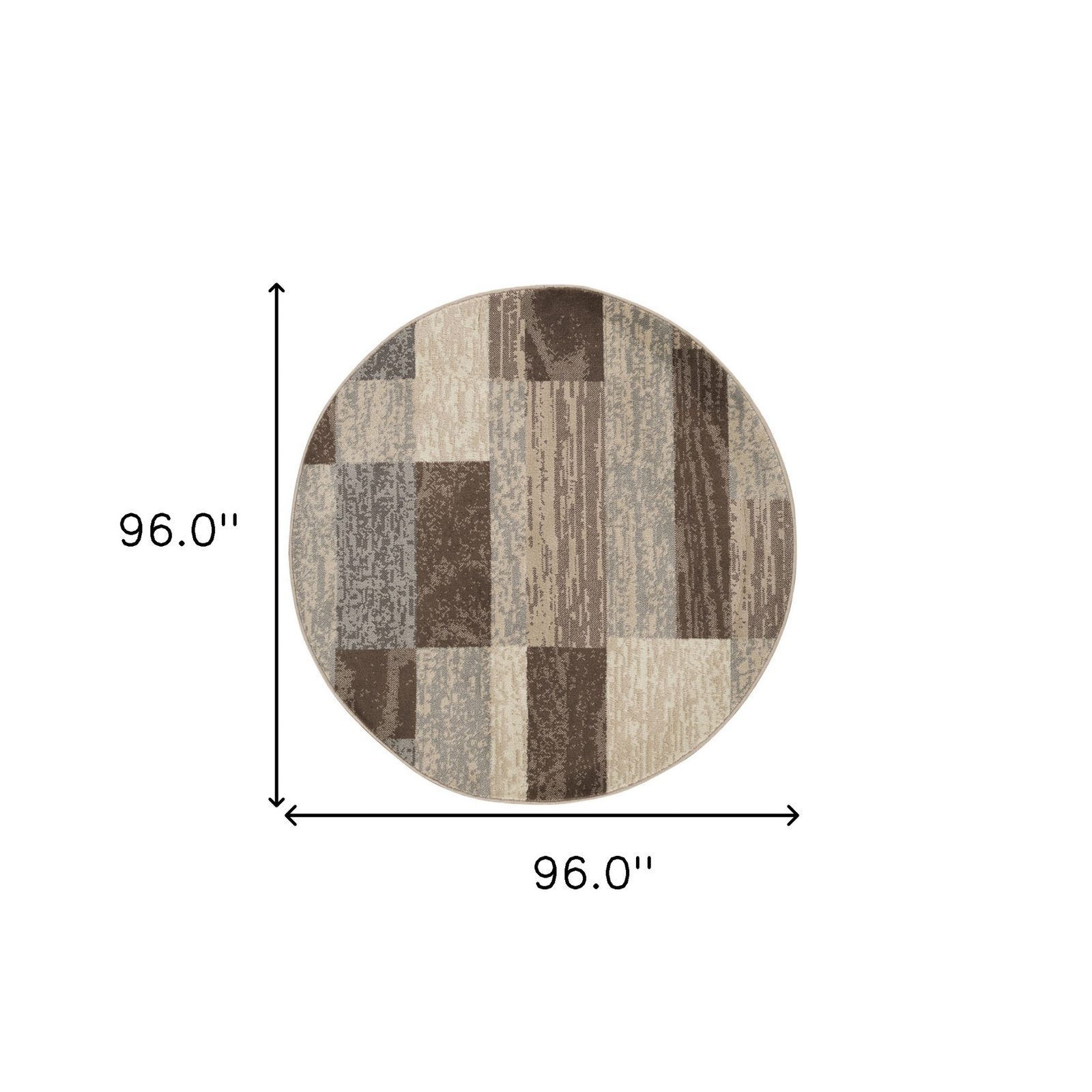 8′ Beige Slate Gray and Brown Patchwork Round Rug
