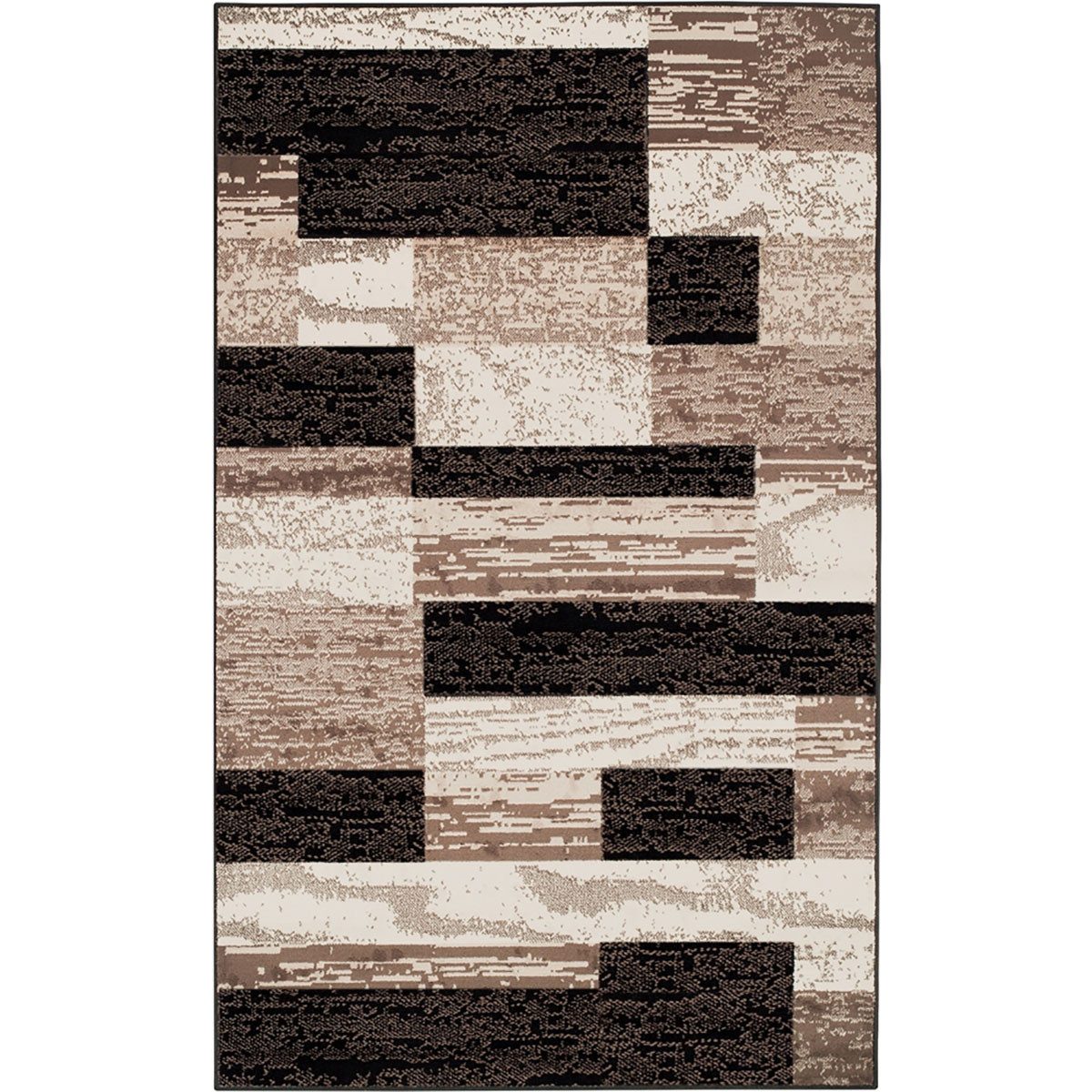 Black Brown And Beige Patchwork Polypropylene Area Rug, 8′ × 10′
