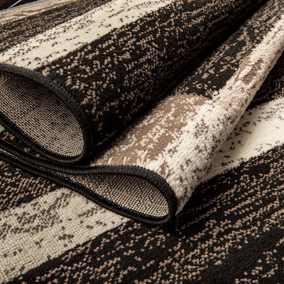 Black Brown And Beige Patchwork Polypropylene Area Rug