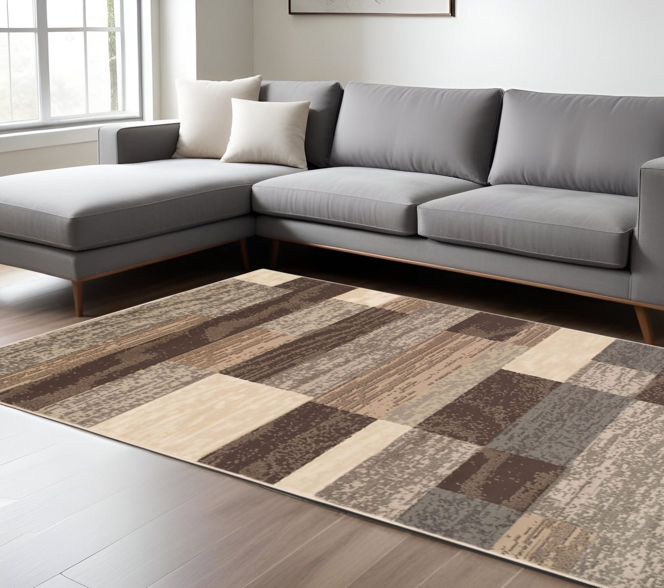 9′ X 12′ Beige Slate Gray Brown Patchwork Area Rug