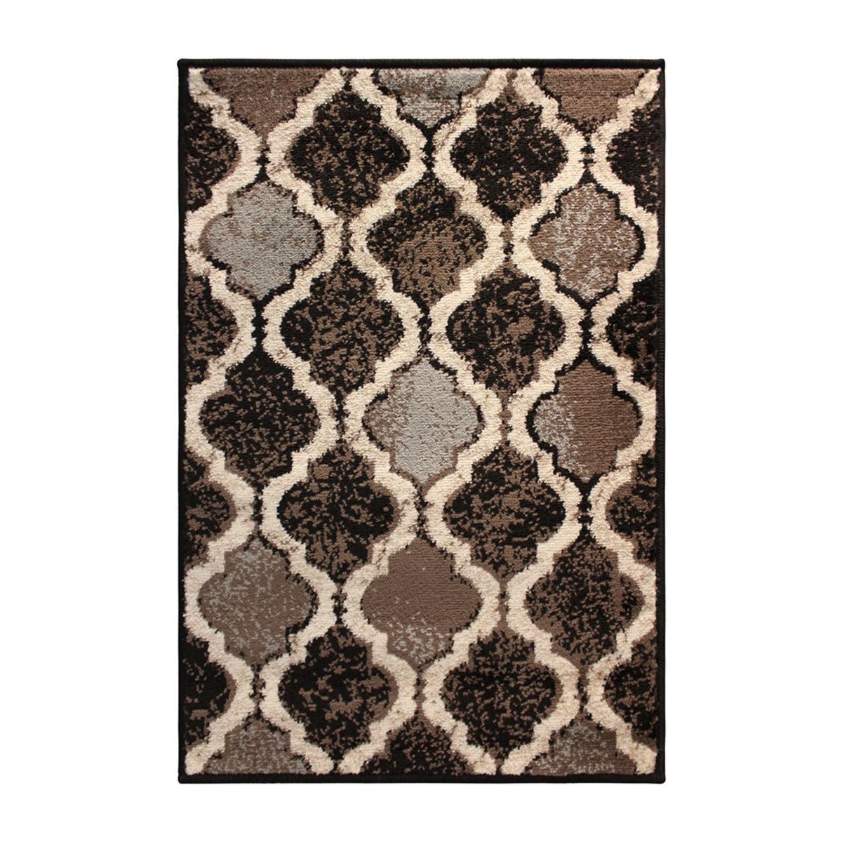 2′ X 3′ Brown Black Ivory Quatrefoil Distressed Area Rug