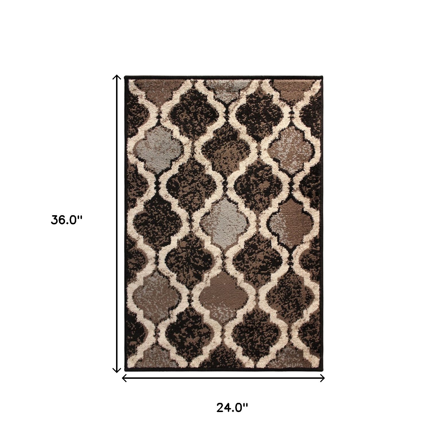 2′ X 3′ Brown Black Ivory Quatrefoil Distressed Area Rug