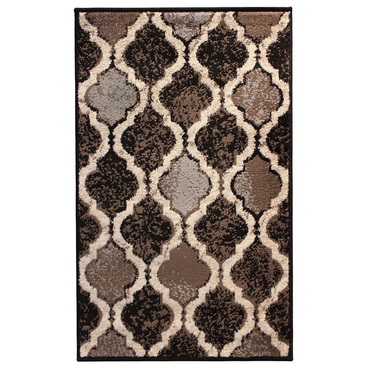 3′ X 5′ Brown Black Ivory Quatrefoil Distressed Area Rug