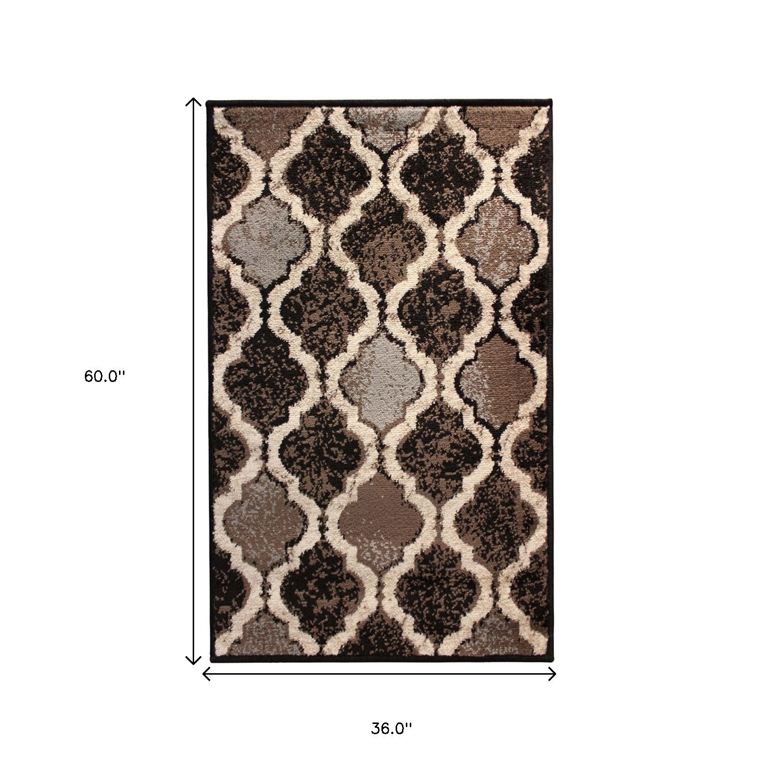 3′ X 5′ Brown Black Ivory Quatrefoil Distressed Area Rug