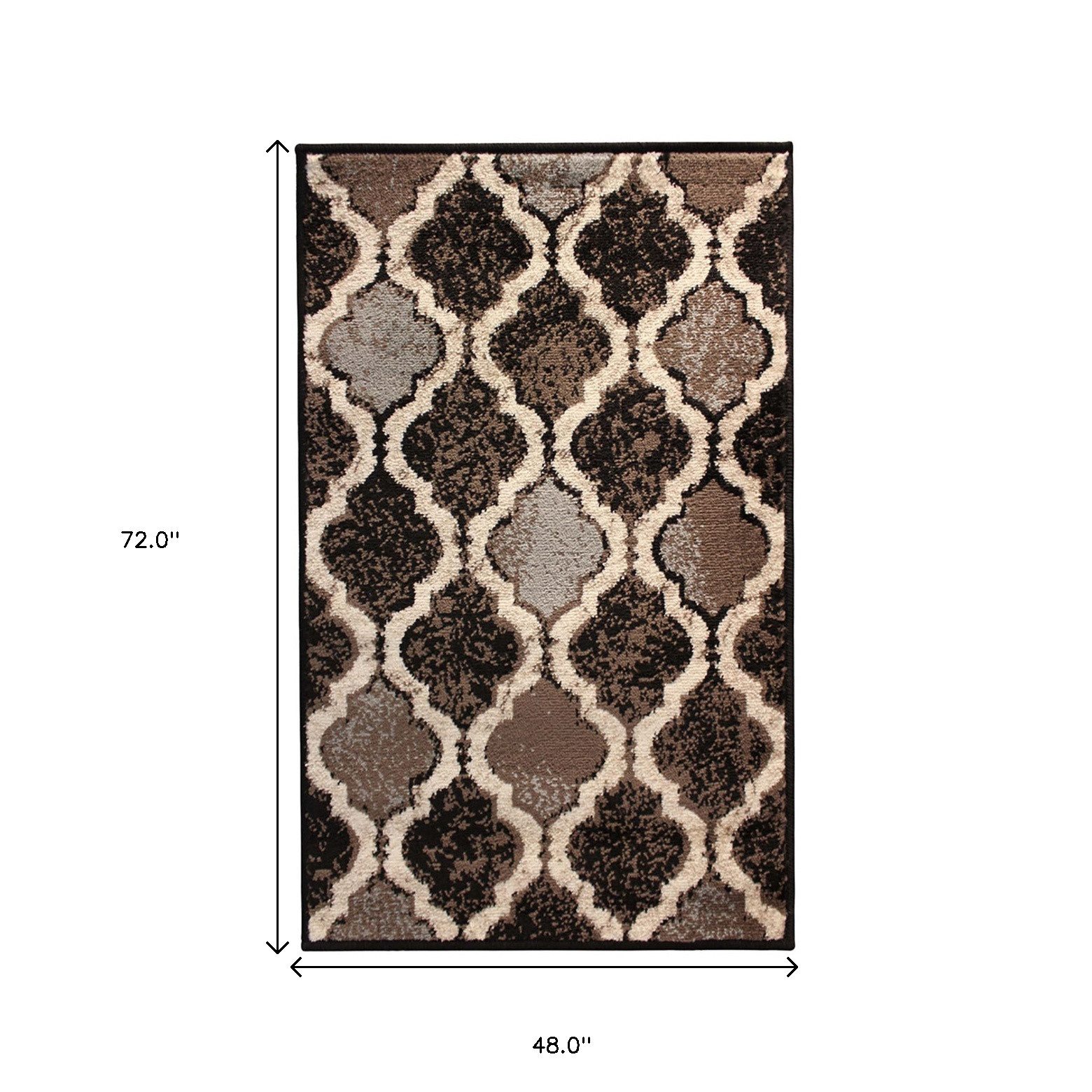 4′ X 6′ Brown Black Ivory Distressed Quatrefoil Area Rug