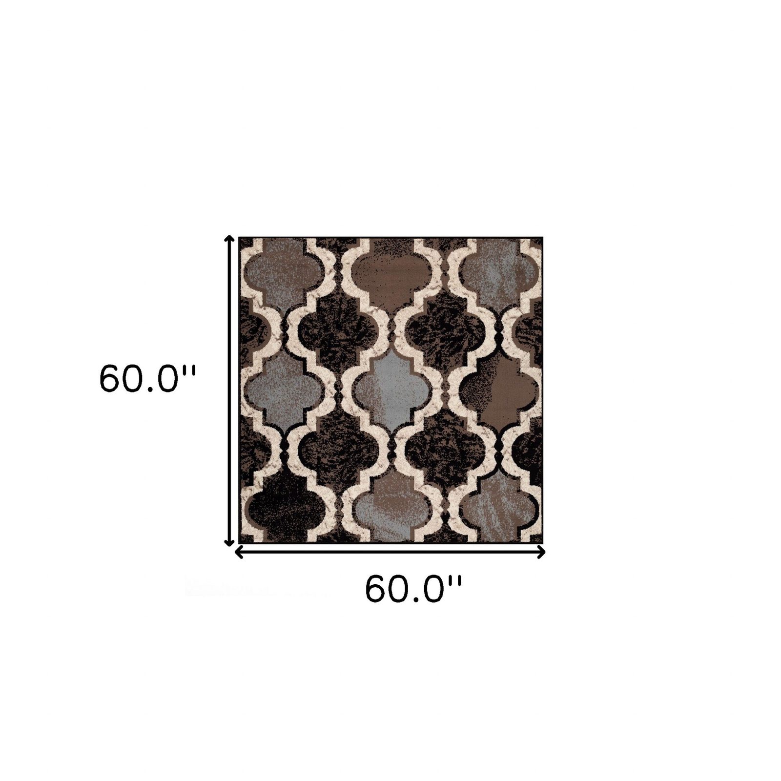 5′ Brown Black and Ivory Quatrefoil Distressed Square Rug