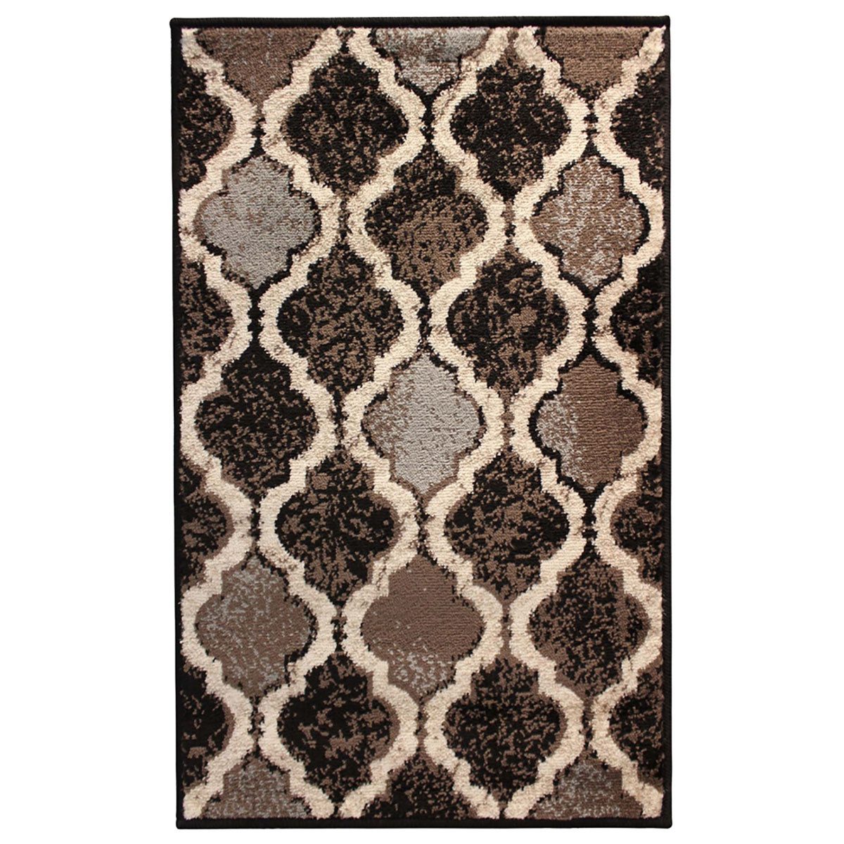 6′ X 9′ Brown Black Ivory Distressed Quatrefoil Area Rug