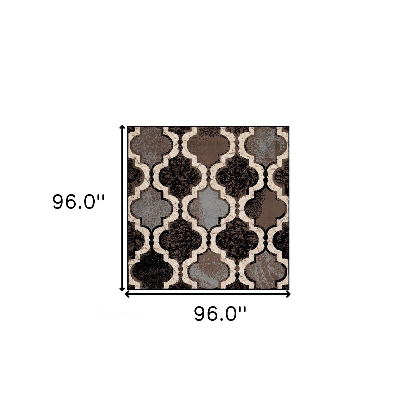 8′ Brown Black and Ivory Quatrefoil Distressed Square Rug