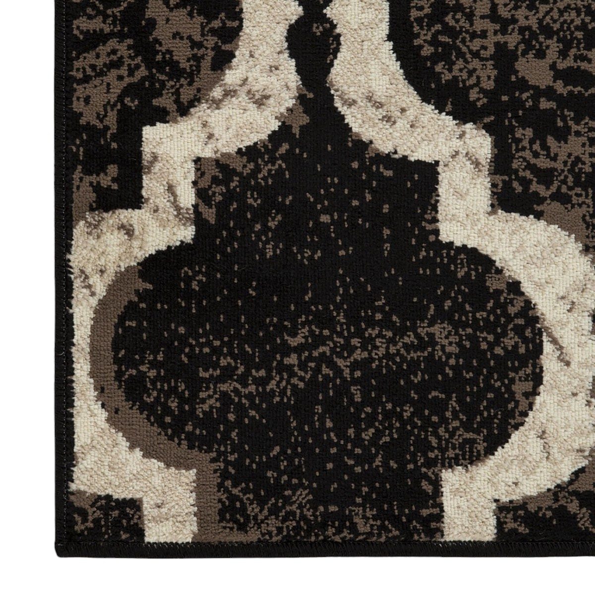 8′ Brown Black and Ivory Quatrefoil Distressed Square Rug