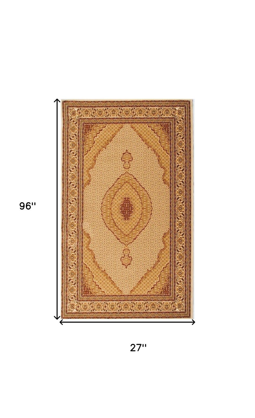 8′ Beige and Ivory Oriental Runner Rug