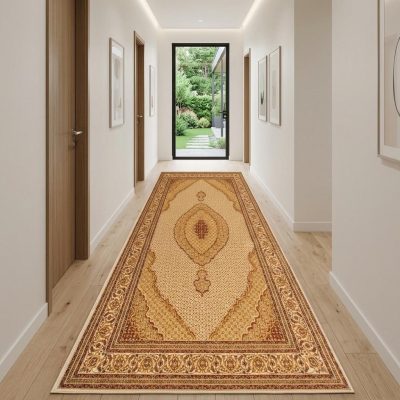 10′ Beige and Ivory Oriental Runner Rug