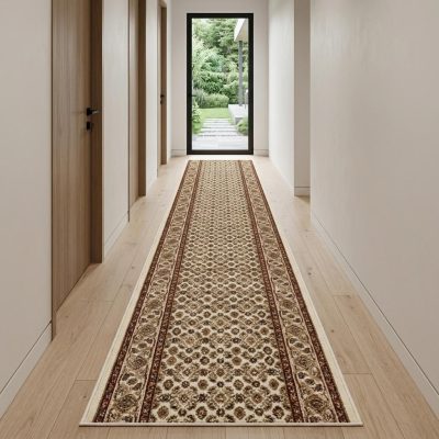 13′ Beige and Ivory Oriental Runner Rug