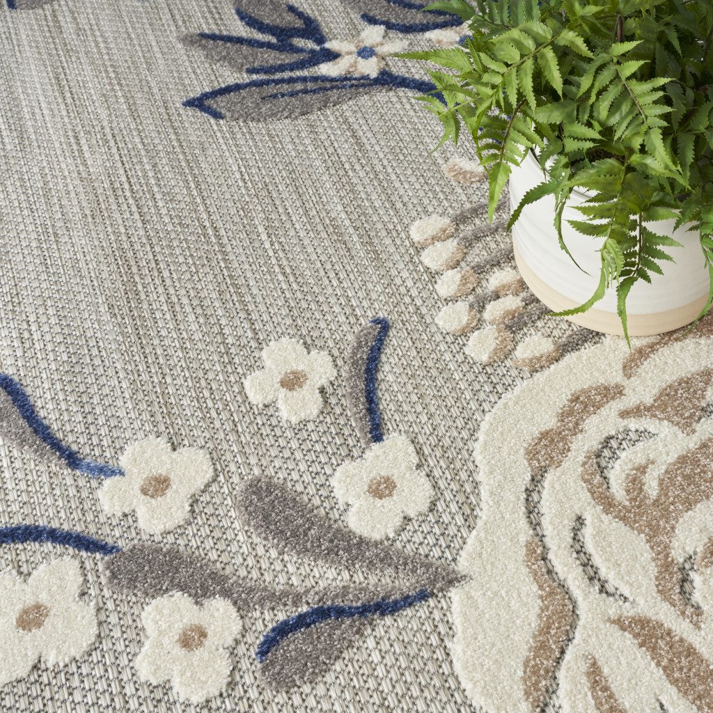 9′ X 12′ Blue And Grey Floral Area Rug