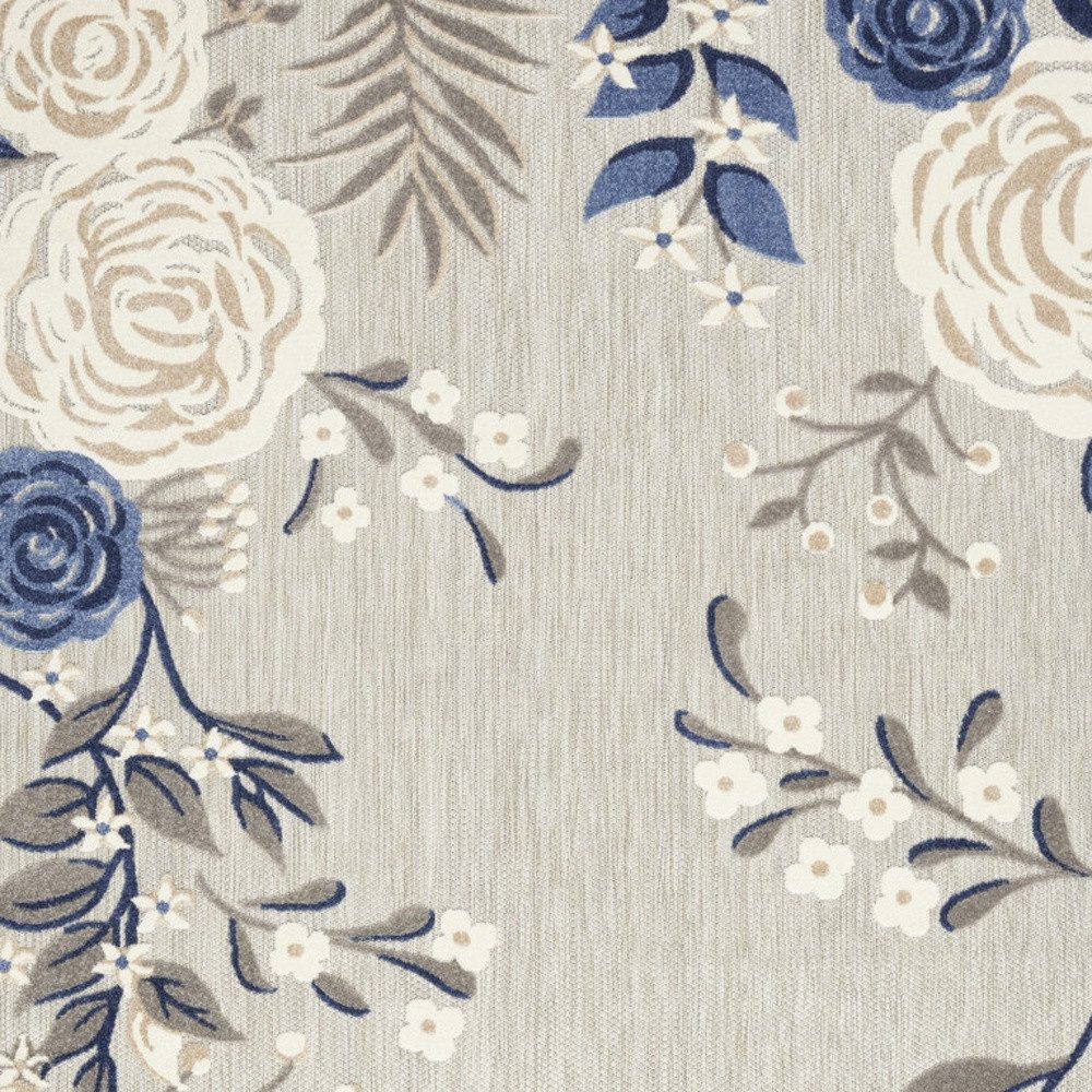 9′ X 12′ Blue And Grey Floral Area Rug