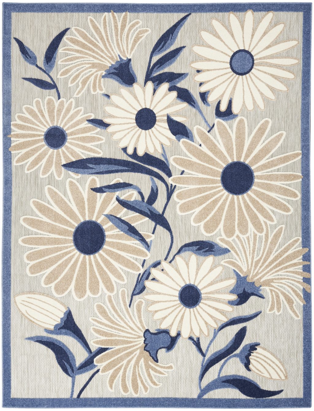 9′ X 12′ Blue and Gray Floral Area Rug