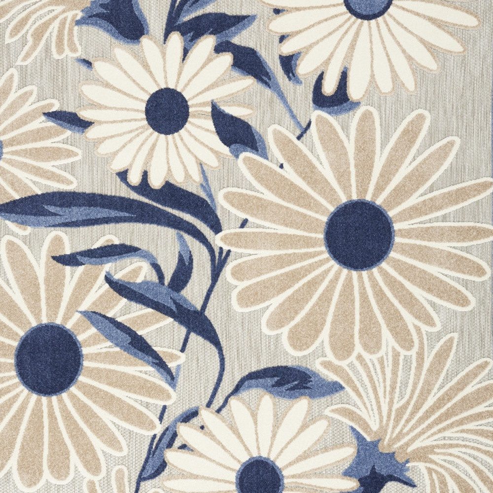 9′ X 12′ Blue and Gray Floral Area Rug