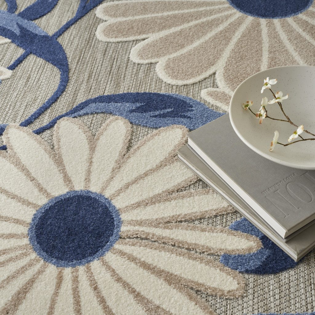 9′ X 12′ Blue and Gray Floral Area Rug