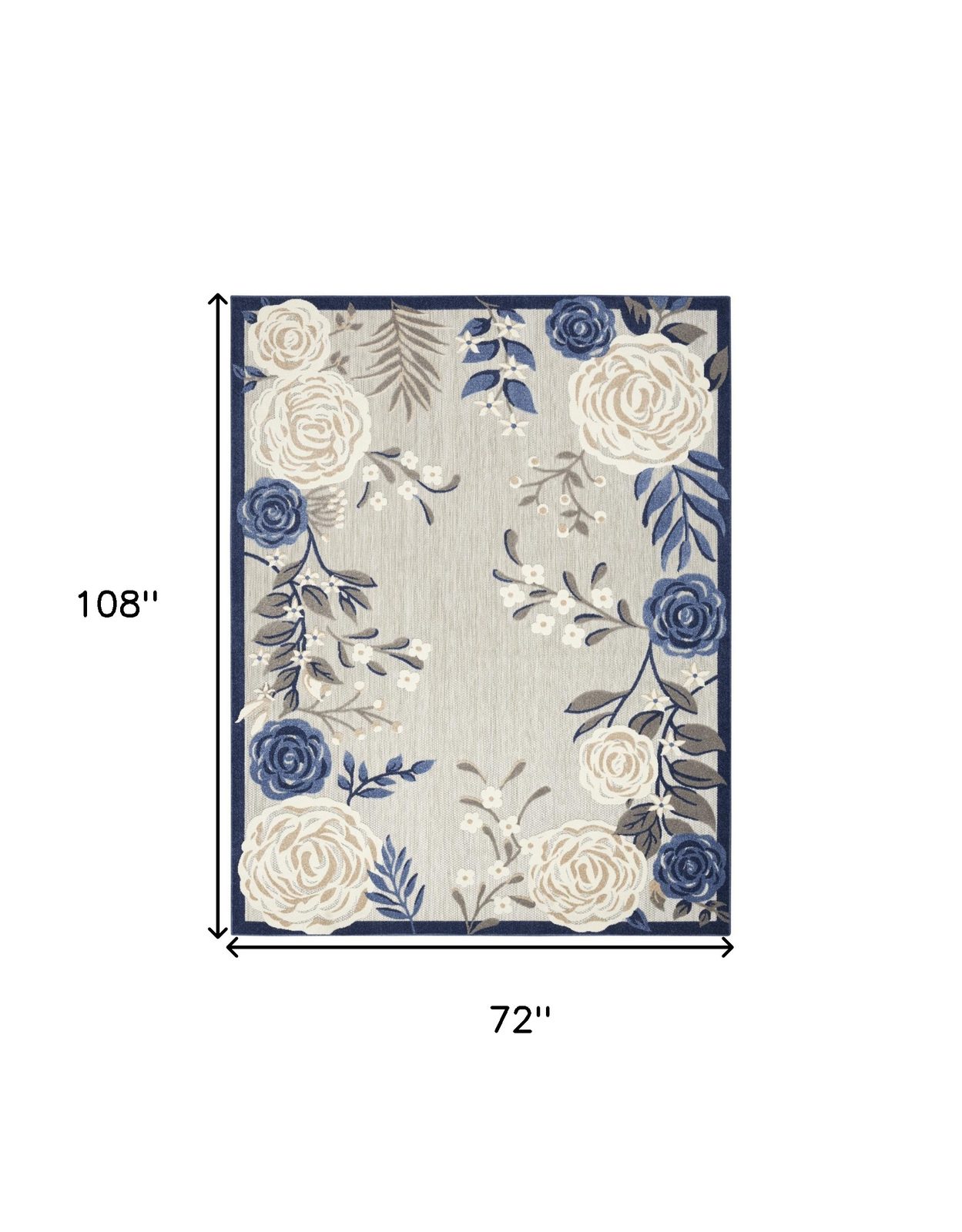 6′ X 9′ Blue And Grey Floral Area Rug