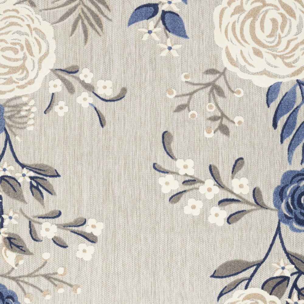 6′ X 9′ Blue And Grey Floral Area Rug