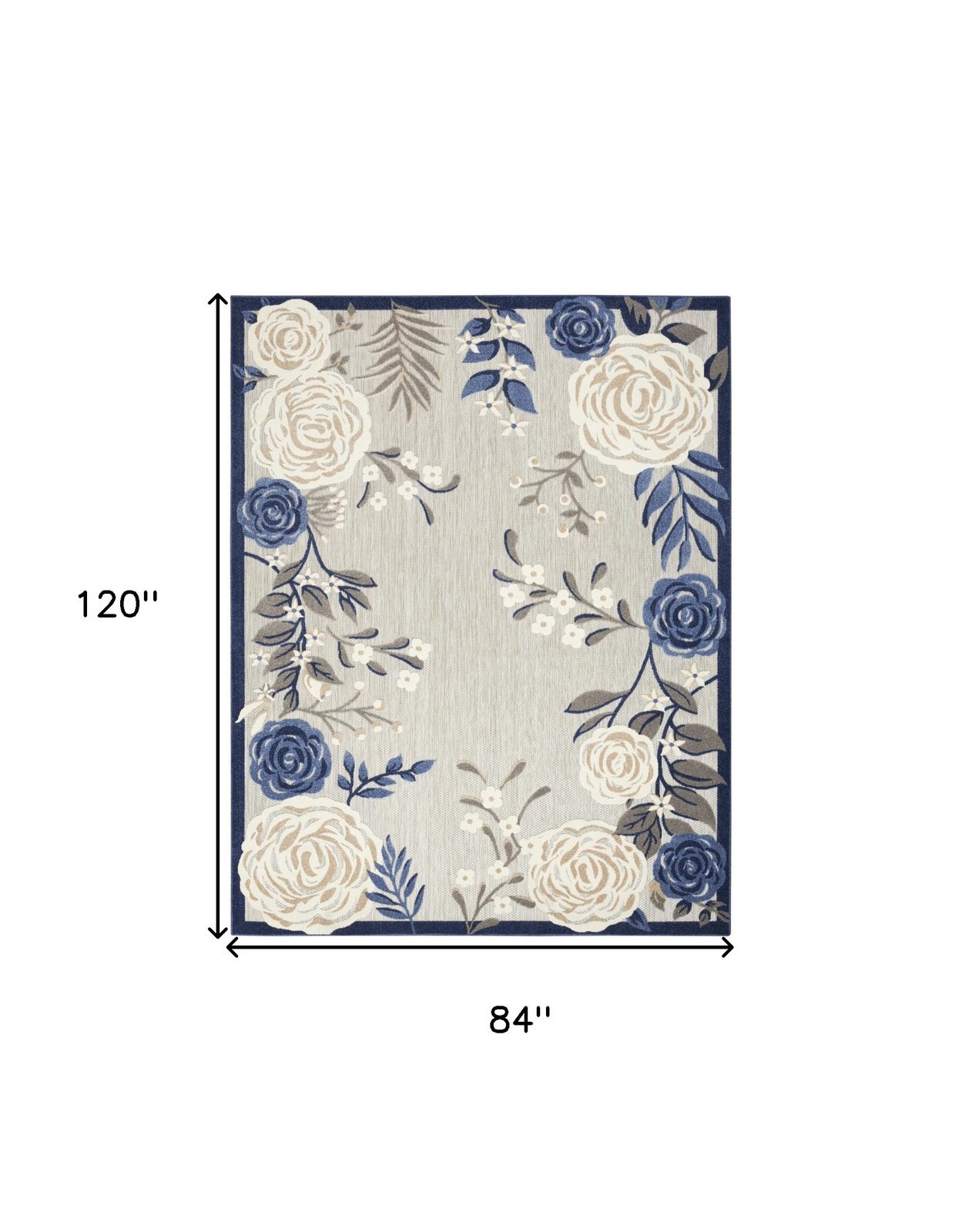 7′ X 10′ Blue And Grey Floral Area Rug