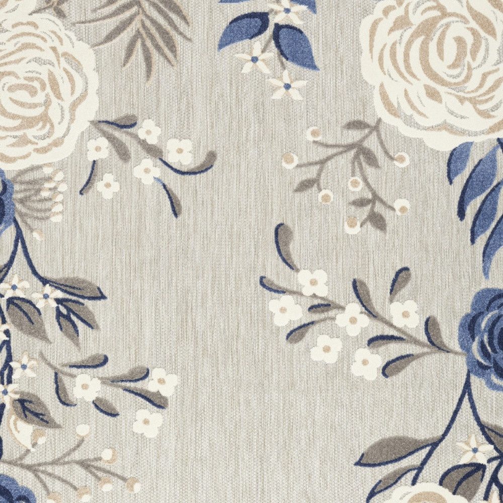 7′ X 10′ Blue And Grey Floral Area Rug