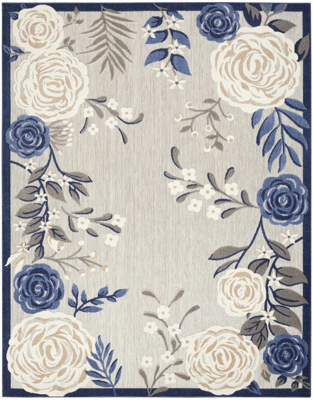 4′ X 6′ Blue And Grey Floral Area Rug