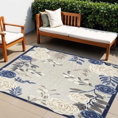 4′ X 6′ Blue And Grey Floral Area Rug