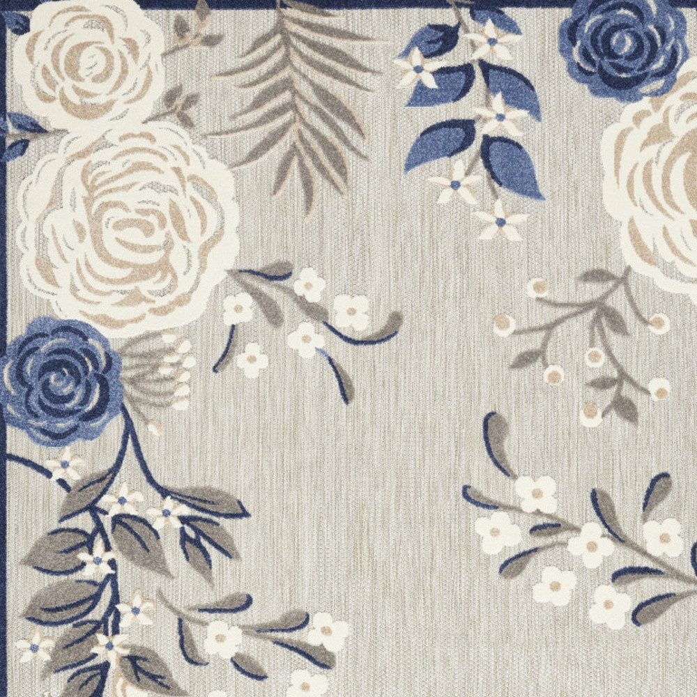 4′ X 6′ Blue And Grey Floral Area Rug