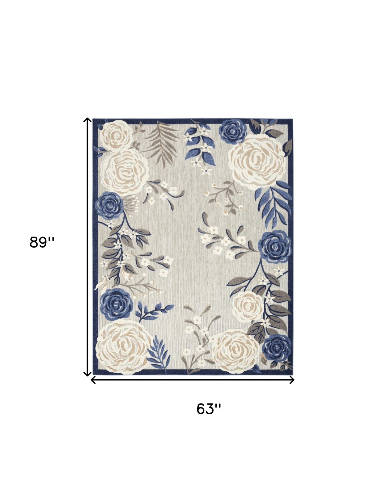 5′ X 8′ Blue And Grey Floral Area Rug