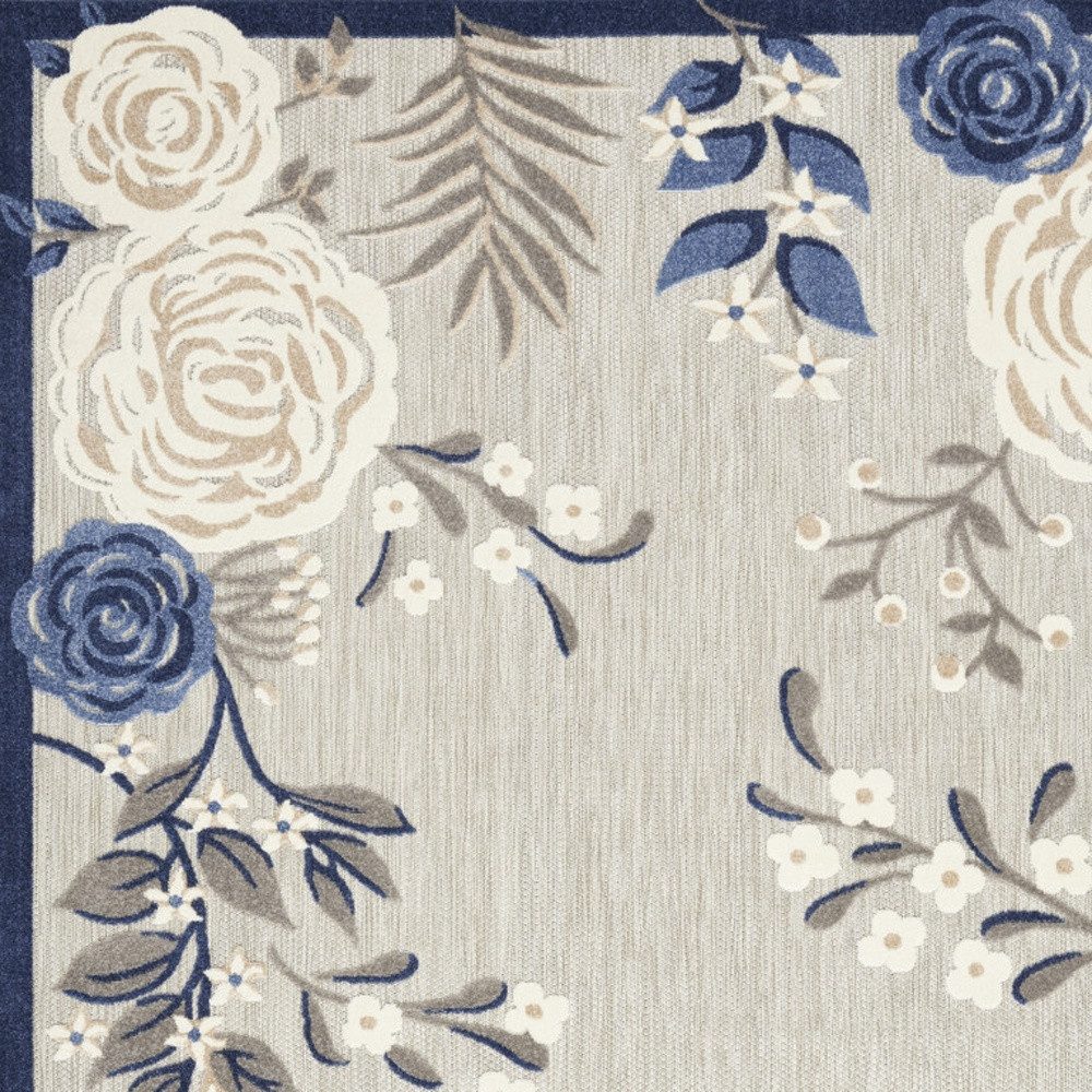 5′ X 8′ Blue And Grey Floral Area Rug