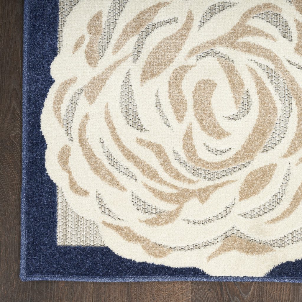 8′ X 11′ Blue and Gray Floral Area Rug