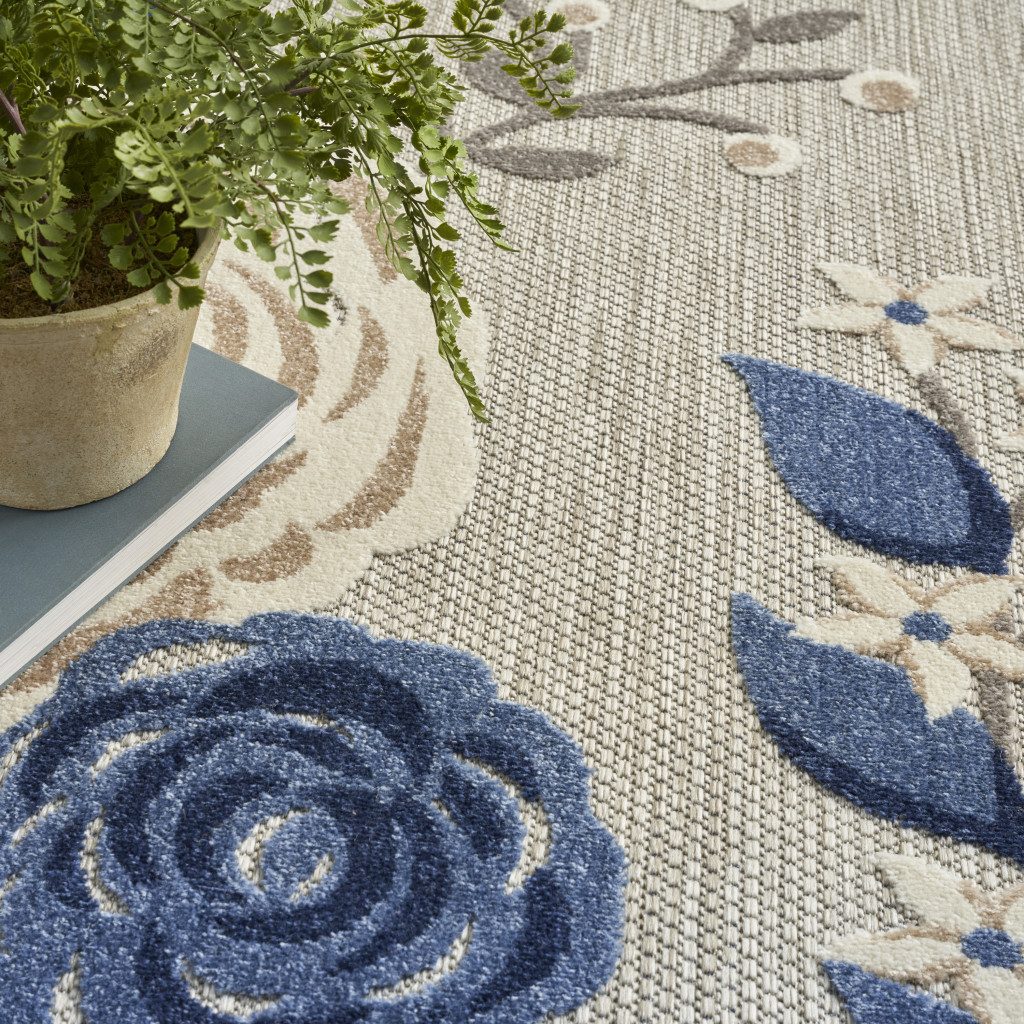8′ X 11′ Blue and Gray Floral Area Rug